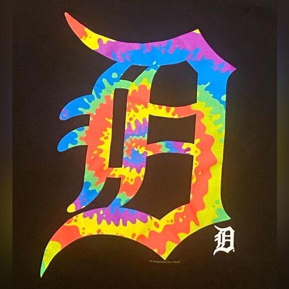 Detroit Tigers Tie Dye Logo MLB Graphic T Shirt Size Large - Picture 2 of 4